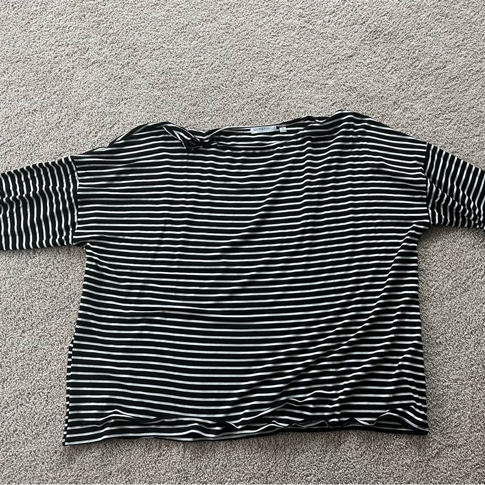 Black and White Striped Women's Top - 3/4 sleeve
